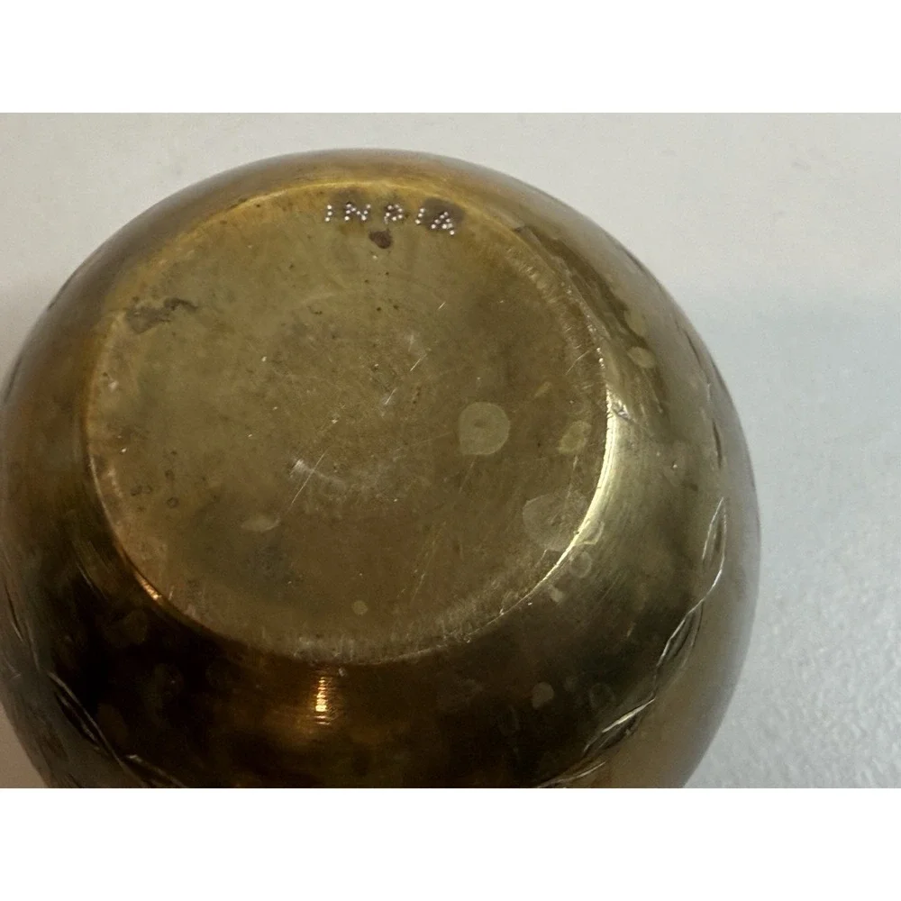 Vintage Round Brass Etched Bowl ball-shaped pot style vase